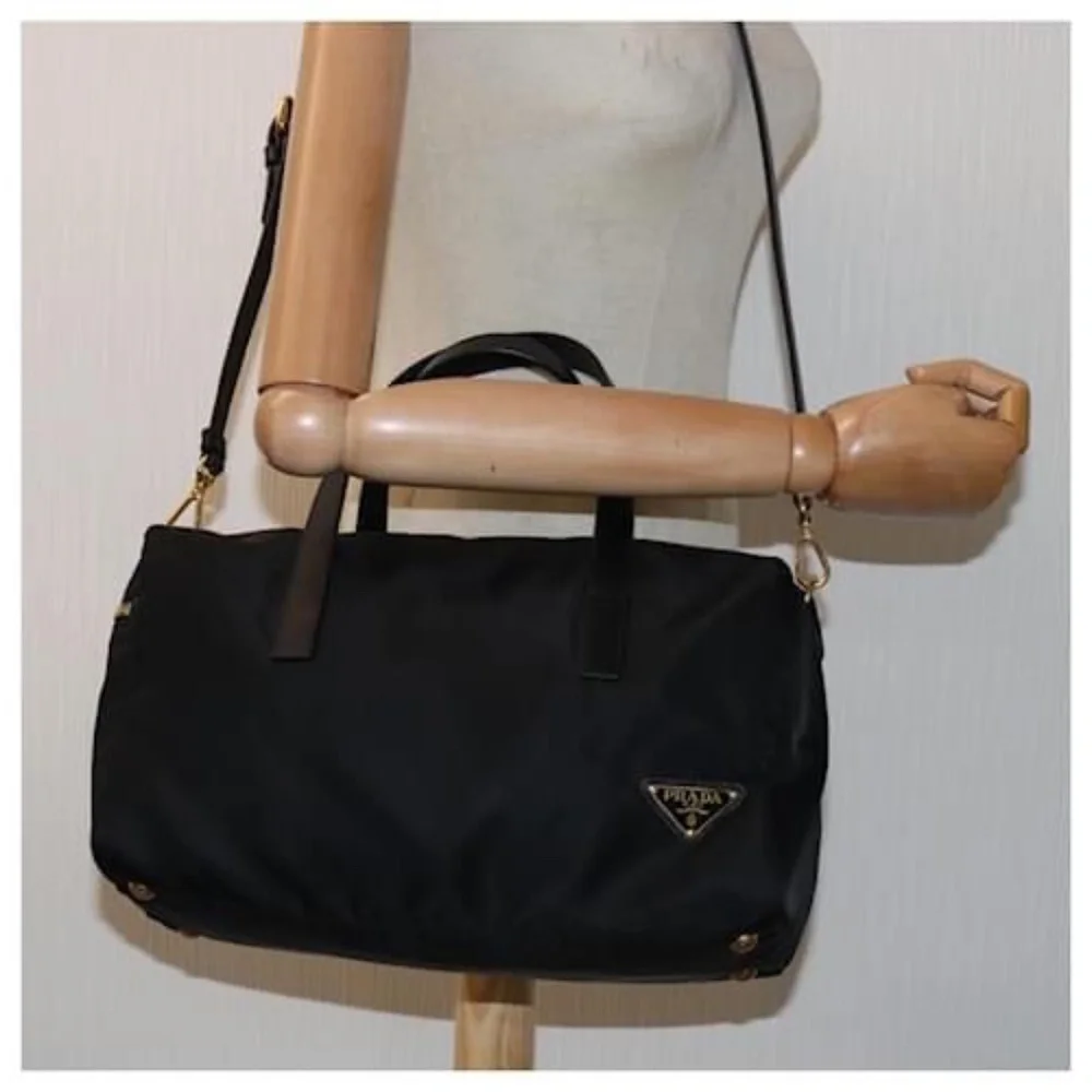 Authentic PRADA Tessuto Two-Way Boston Bag Black